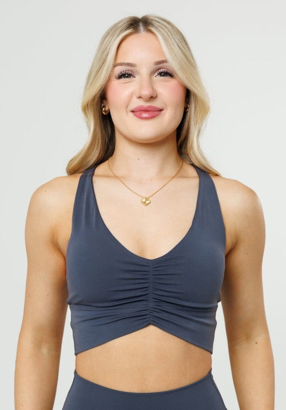 Paragon (XXL) Purple Charcoal Reluna Ruched Sports Bra Longline Athletic Gym Bra
